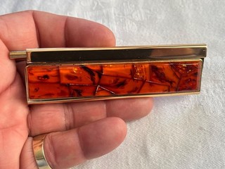 Sensational Find Rare Gilt Pocket Comb With Amber Handle Vintage 1950