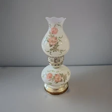 Vintage 1960 GWTW Hurricane Lamp Rose Floral-Homeco L&L-Rewired Works-Near Mint
