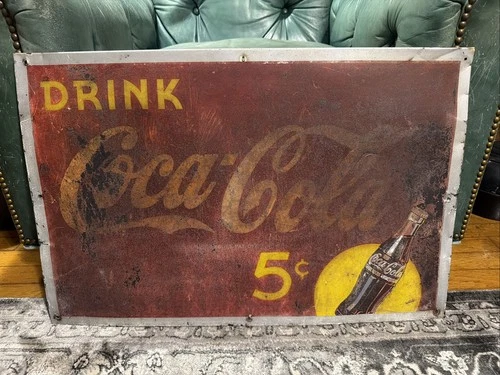 Vintage Original 5 Cent Coca Cola Advertising Sign