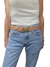Vintage Jan Tan Leather Concho Belt Gold Medallion Size Medium