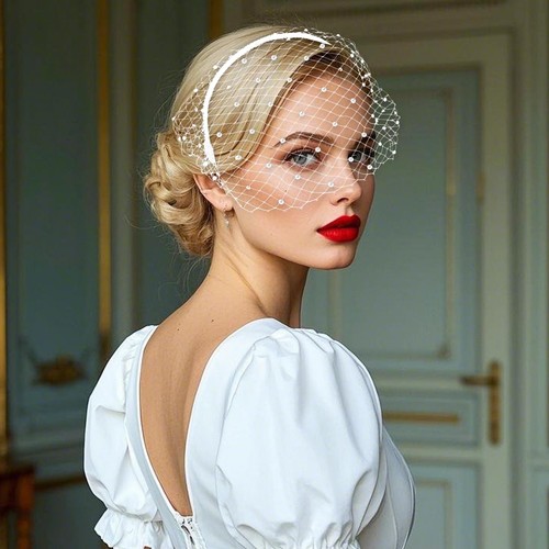 Veil Fascinator Headband for Women Mesh Veil Tea Party Fascinator Hats with R... - Foto 5 di 6