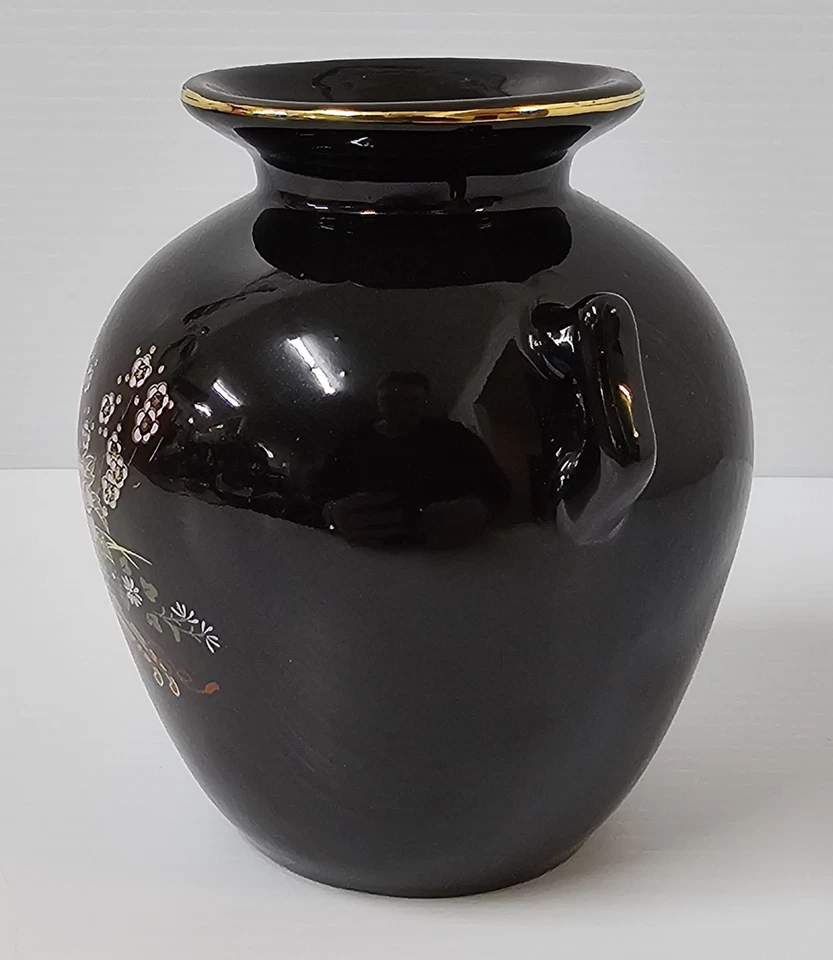 Vintage Kutani Bulb Vase Urn Floral Print Japanese Style With Handles Porcelain - image 3 of 4