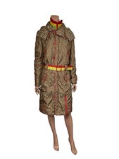Vtg Christian Dior By John Galliano Brown Monogram Quilted Hooded Coat FR 36