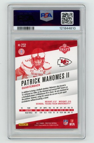 Patrick Mahomes II 2017 Panini Prestige #232 PSA 9 MINT Texas Tech Chiefs RC - Picture 2 of 2