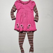 Girls Out Fit Pink Dress With Brown Pants Size 4