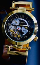 Edle Herren Uhr Automatikuhr Armbanduhr Minoir  Schwarz Farben offene Unruh