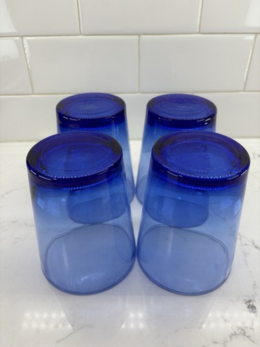 VINTAGE MCM LIBBEY FLARE COBALT BLUE DOUBLE OLD FASHIONED GLASSES - LOT OF 4 - Picture 9 of 13