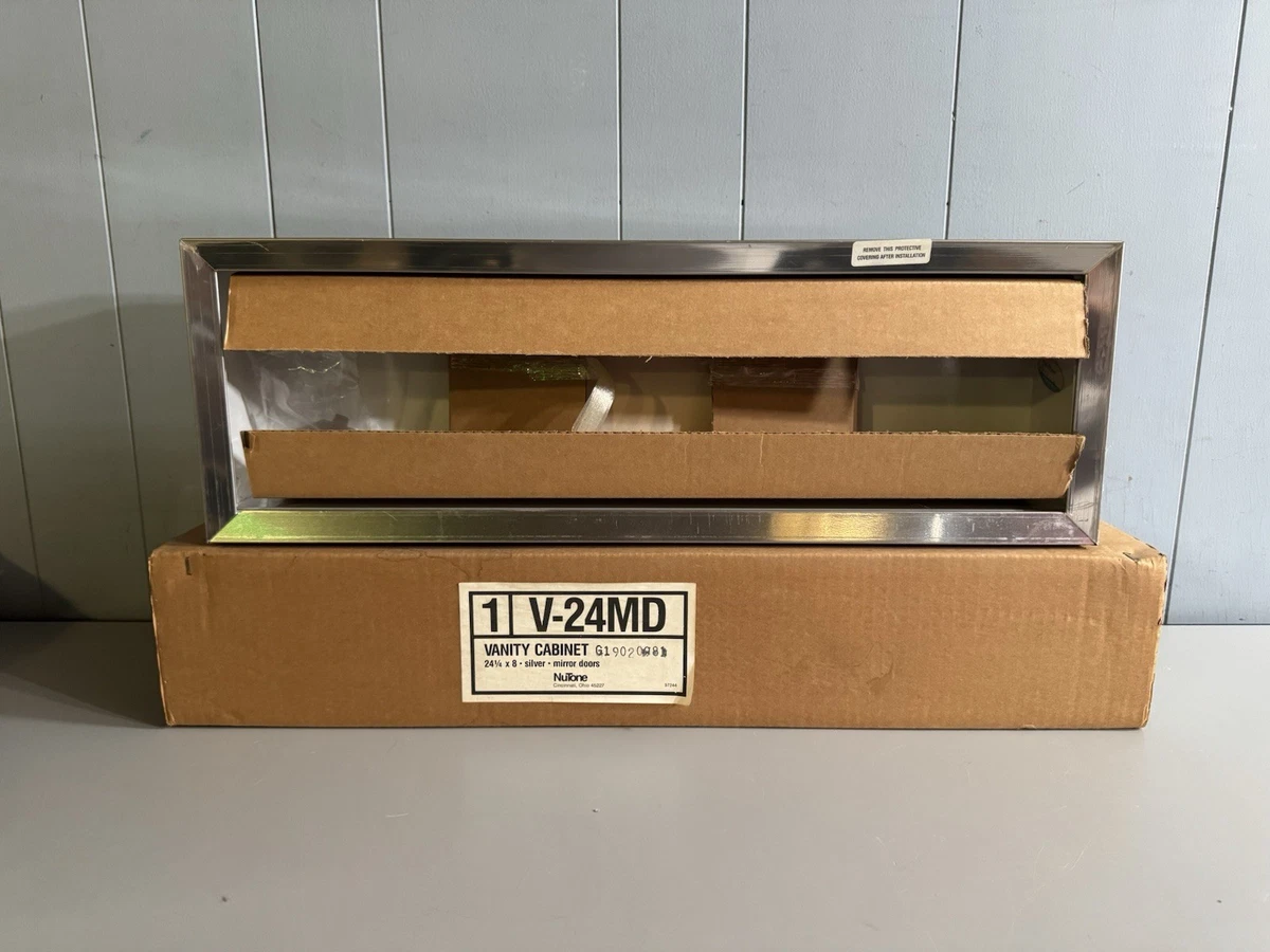 "Gabinete de tocador NuTone vintage 24"" plateado con puertas de espejo de vidrio - NUEVO