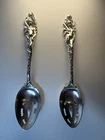 Reed Barton Love Disarmed Sterling Silver Pierced Serving Spoons Pair 1899