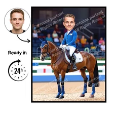 Equestrian Cartoon Portrait, Equestrian gift, Custom Equestrian Caricature, Eque