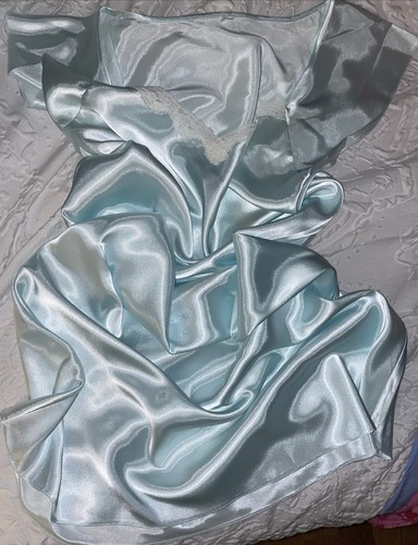 Nightgown Womans Gown Long LIQUID Satin SHINY Glossy Lingerie*no Tag 18”Ice Blue - Picture 3 of 13