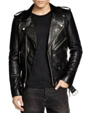 Stylish Men's Black Pure Lambskin Leather Jacket New Handmade Motorcycle Biker