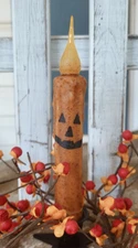 Primitive Jack-o-Lantern Timer Taper Candle Silicone Flicker Bulb NEW