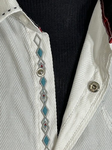 ROAR IMPULSE camicia manica lunga con bottoni uomo taglia GRANDE ricamata bianca - Foto 5 di 21