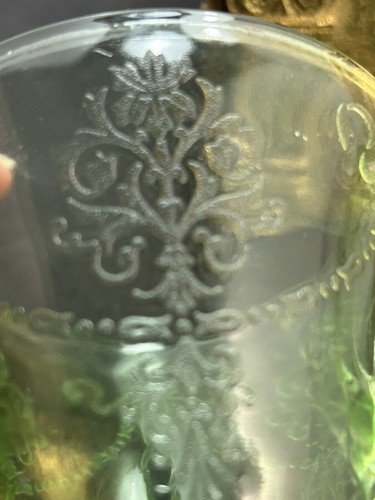 2 Belmont Tumbler Co. Bowknot Pattern Green Vaseline Handle Tea Cup Antique - Picture 7 of 8