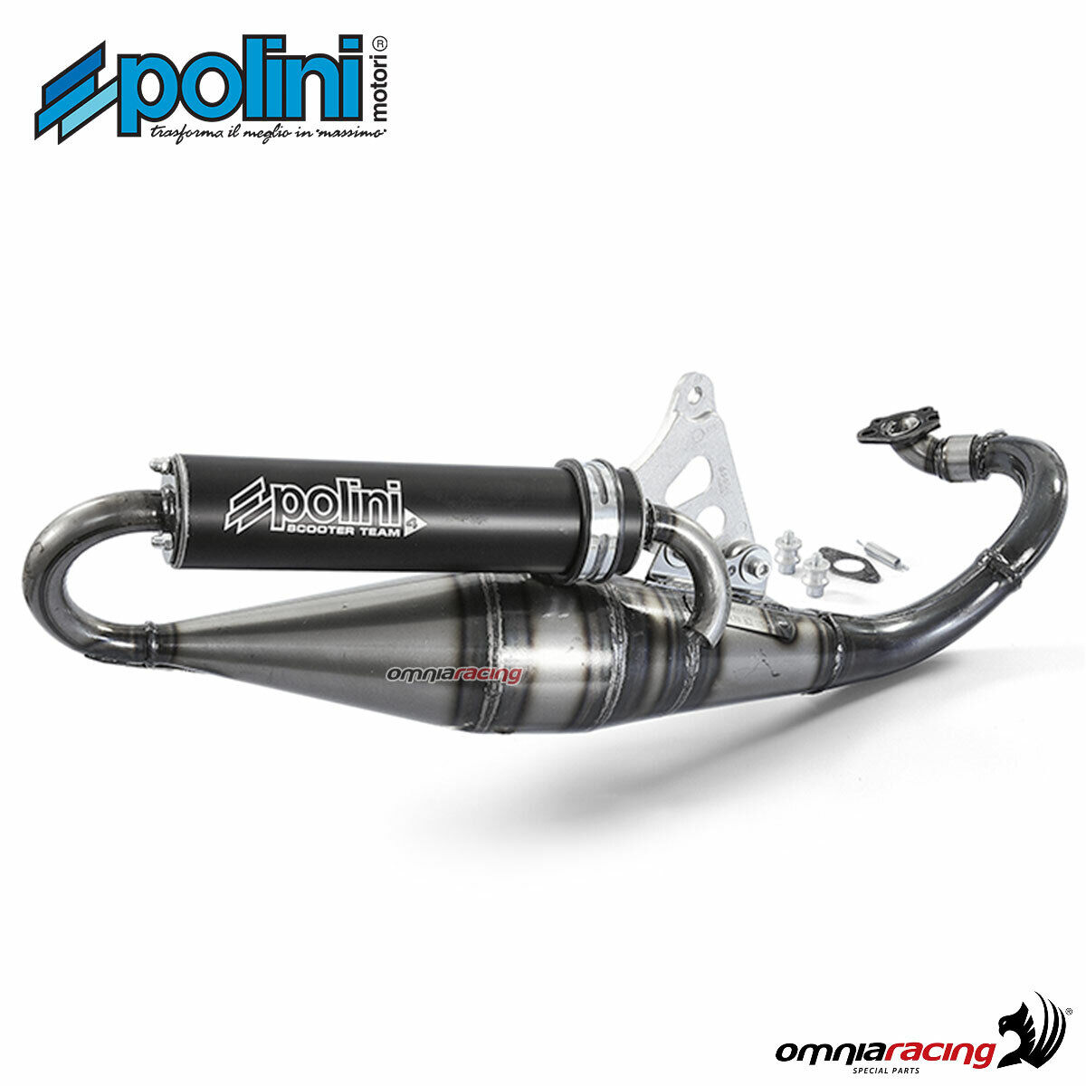 Polini Team 4 full system muffler approved for Aprilia Gulliver