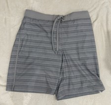 OP Ocean Pacific Mens Board Swim Trunks Large 36-38 Blue Gray Striped Swimming