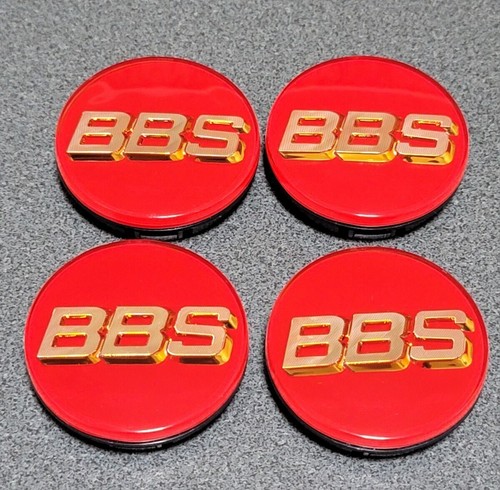 BBS Genuine Wheel Center Caps 56mm Emblem Red Gold 3D Logo P5624100 Set 4pcs - Picture 2 of 6