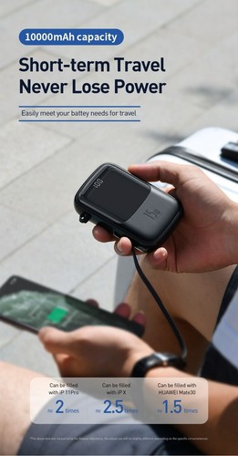 Baseus 10000mAh Mini power bank Built-in cable for iPhone 14 13 12 11 Pro Max - Picture 8 of 10