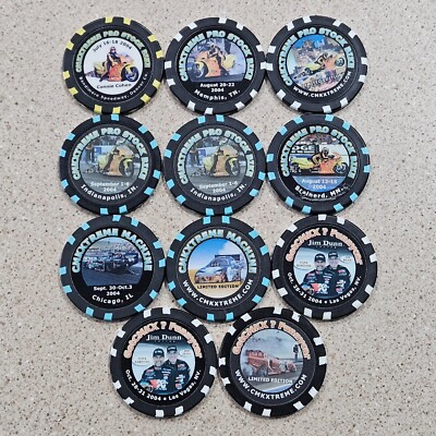 11 CMKXTREME Pro Stock Bike, Drag Racing Machine & Funnycar Poker Chips RARE