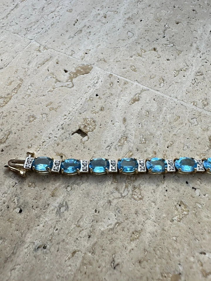 Теннисный браслет из золота 10 карат 7 дюймов с овальной синей шпинелью и 0,25 карата Бриллианты - Изображение 4 из 4