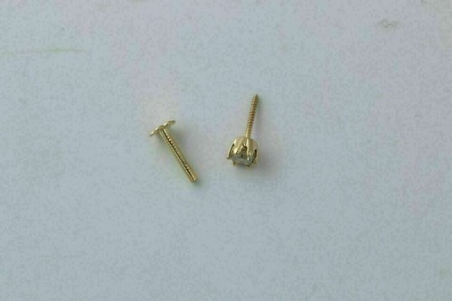 Round Cut Natural 0.03 Ct Diamond Stud Screw Nose Piercing Pin 14Kt Yellow Gold - Picture 7 of 13