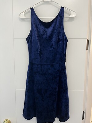 H&M Divided Dark Blue Velvet Knee-length Drop Back Dress US4