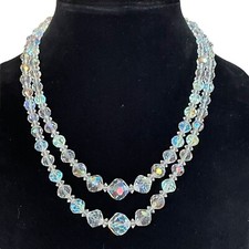 VTG Double Strand Aurora Borealis Rhinestone Necklace 18-21" Graduated Sparkling