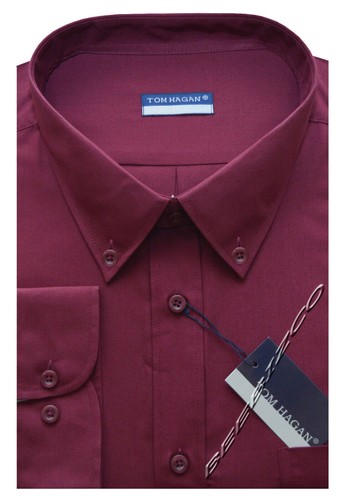 Nueva camisa lisa de algodón polietileno manga larga para hombre 15,5"" - 18"" de Tom Hagan - Imagen 22 de 22