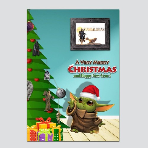Baby Yoda Christmas Card Mandalorian Star Wars ORIGINAL Alternative A5 350gsm - 第 1/2 張圖片