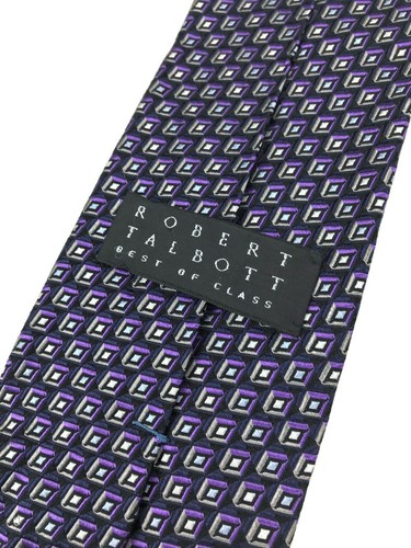 Robert Talbott Best of Class Silk Tie Mens Purple Silver Necktie USA 58L 3.75W - Foto 10 di 12