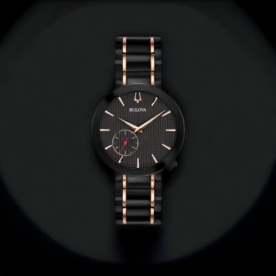 Bulova Women's Latin Grammy Quartz Rose Gold Tone Finish Black 35mm Watch 98L240