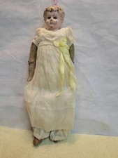N-Vtg Minerva Tin Head Doll Germany Original Cloth Body Blonde Hair Approx. 15in