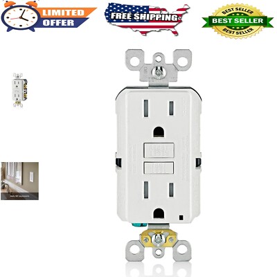 Compact Self-Test GFCI Outlet, 15 Amp with Tamper Resistance and LED Feedback