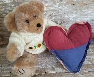 Vtg Primitive Quilted Heart Sun Flower Teddy Bear Country Farm