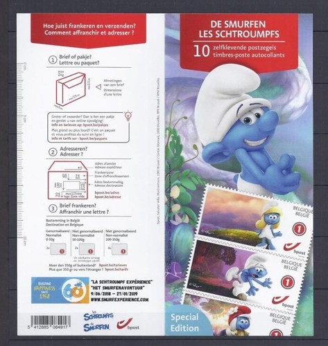 Belgium**SMURFS-BOOKLET 10 stamps-COMICS-2018-SMURFS-Schluempfe-Schtroumpfs - Picture 2 of 4