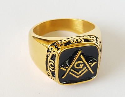 Masonic Ring Gold Plated Signet Mens Mason Freemason