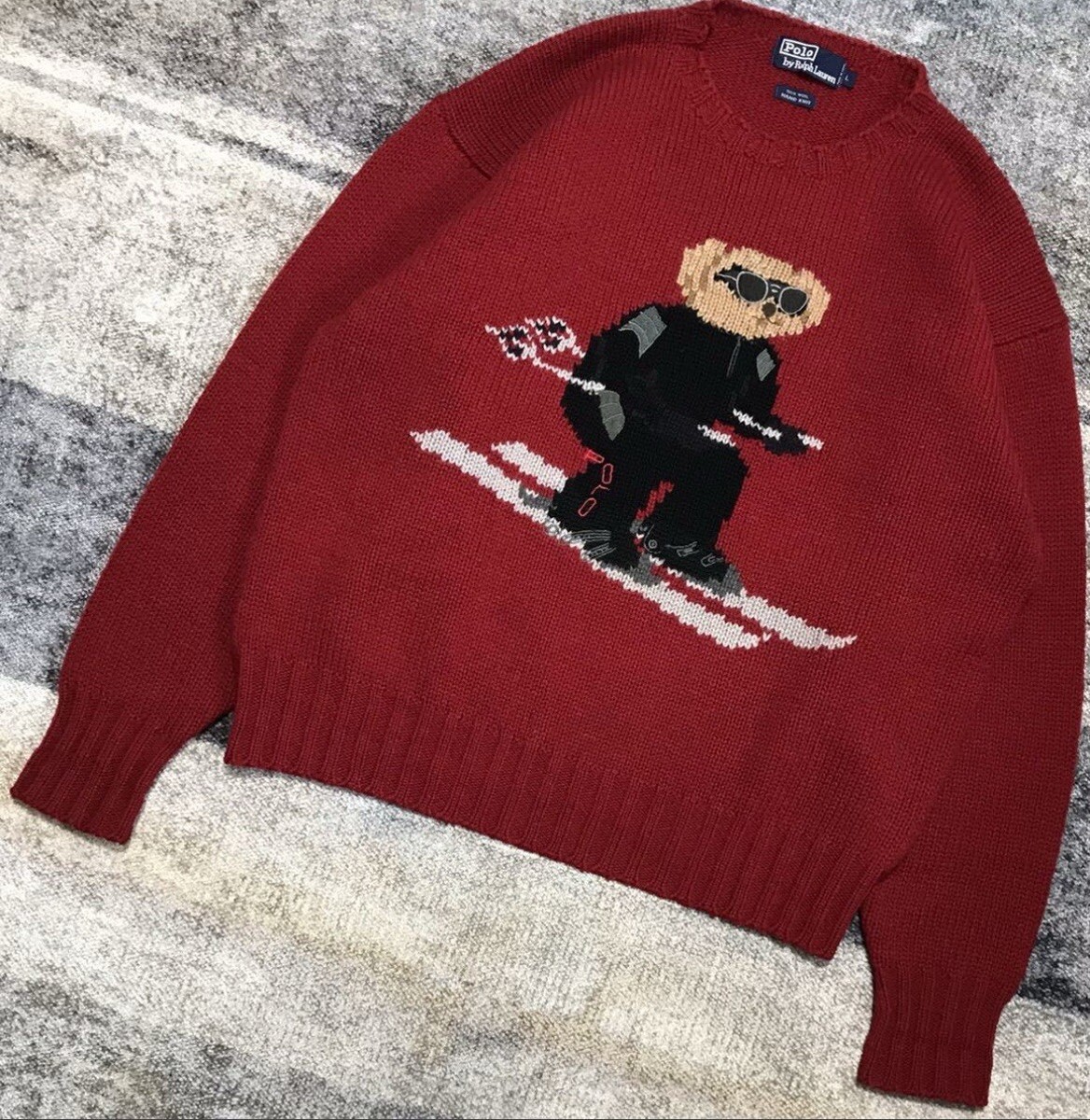 90s RALPH LAUREN ラルフローレン ポロベア ニット マフラー 赤 POLO RALPH LAUREN Polo Ralph Lauren ポロ ラルフローレン