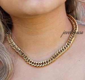 Authentic Ladies 4mm Solid Thick Cuban Link Necklace 14k Yellow Gold plated Silver