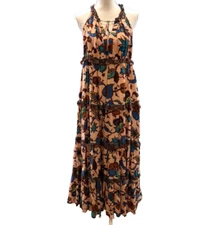 Love The Label Maxi Dress Womens XS Brown Blue Floral Sleeveless Boho Resortwear