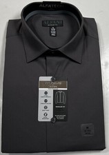 Alfani Mens Tech Button Up Shirt 15 15.5 34/35 Gray Long Sleeve Regular Fit New