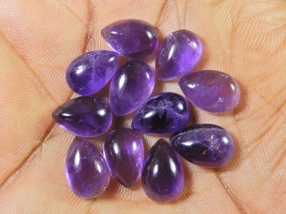 Lote de piedras preciosas sueltas 7X9, 8X10, 8X12, 9X12 mm pera amatista natural cabujón Foto 2 de 4