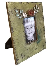 2012 Creative Co-Op Shabby Green Embossed Metal Photo Picture Frame Holds 6 x 4