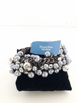 Simply Vera Wang Gray Faux Pearl Beaded Rhinestone Gun Tone Fashion  Bracelet