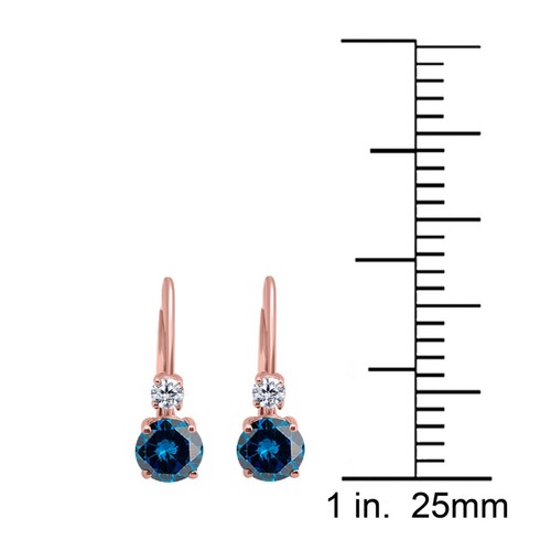 0.75 Carat Natural Blue & White Diamond Leverback Earrings for Women in 14K Gold - Picture 17 of 29