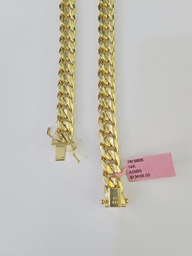 Real 14K Miami Cuban Link Chain Necklace Yellow Gold 22 inch 9mm Mens Hollow - Picture 3 of 8