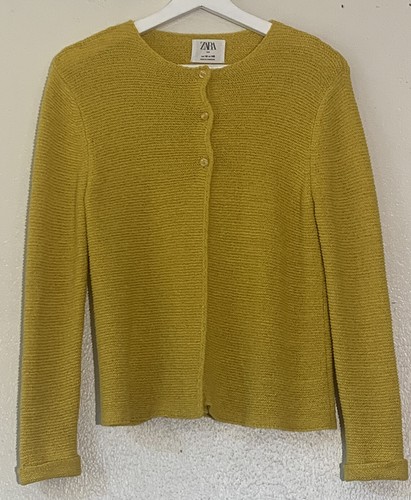 Zara Kids Sweater 10 Yellow Open Knit Long Sleeve Button Front Split Hem