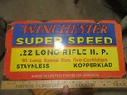 VINTAGE PORCELAIN SIGN WINCHESTER SUPER SPEED 22 LONG RIFLE USA KOPPERKLAD