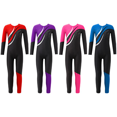Kids Girls Dancewear Shiny Dance Jumpsuit Team Group Dance Bodysuit One Piece
