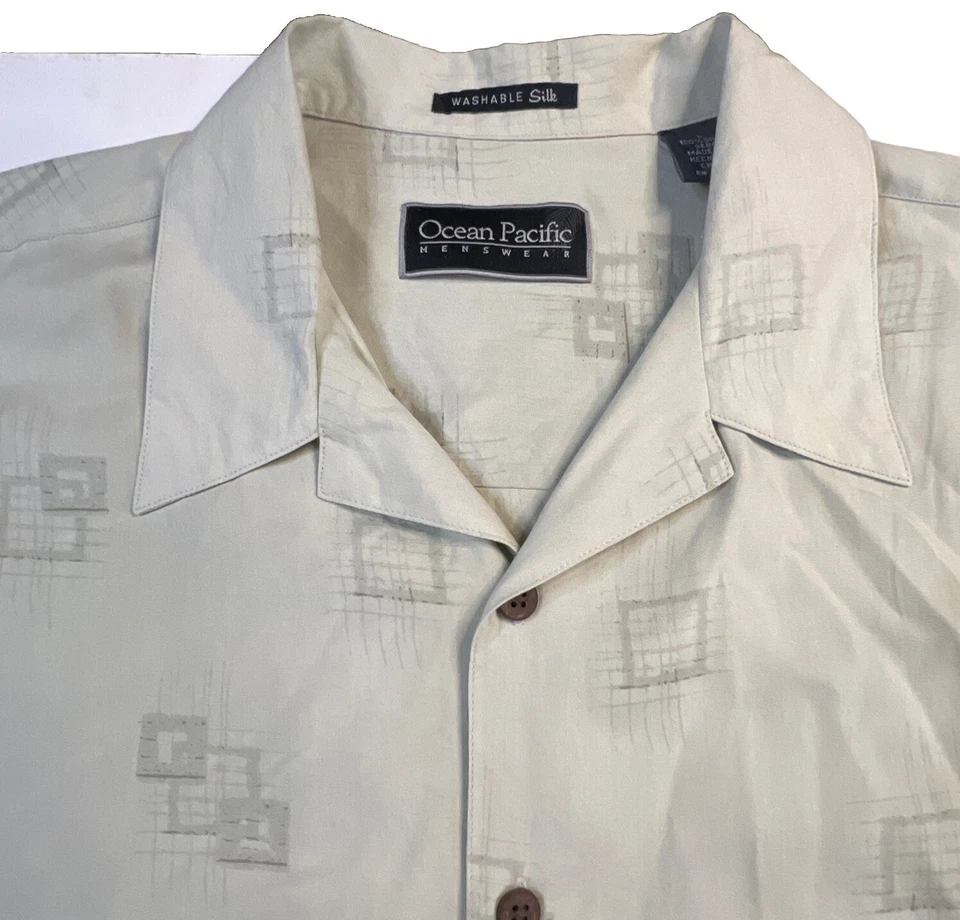 Ocean Pacific Hombre Grande 100% Seda Manga Corta Abotonada Foto 2 de 4